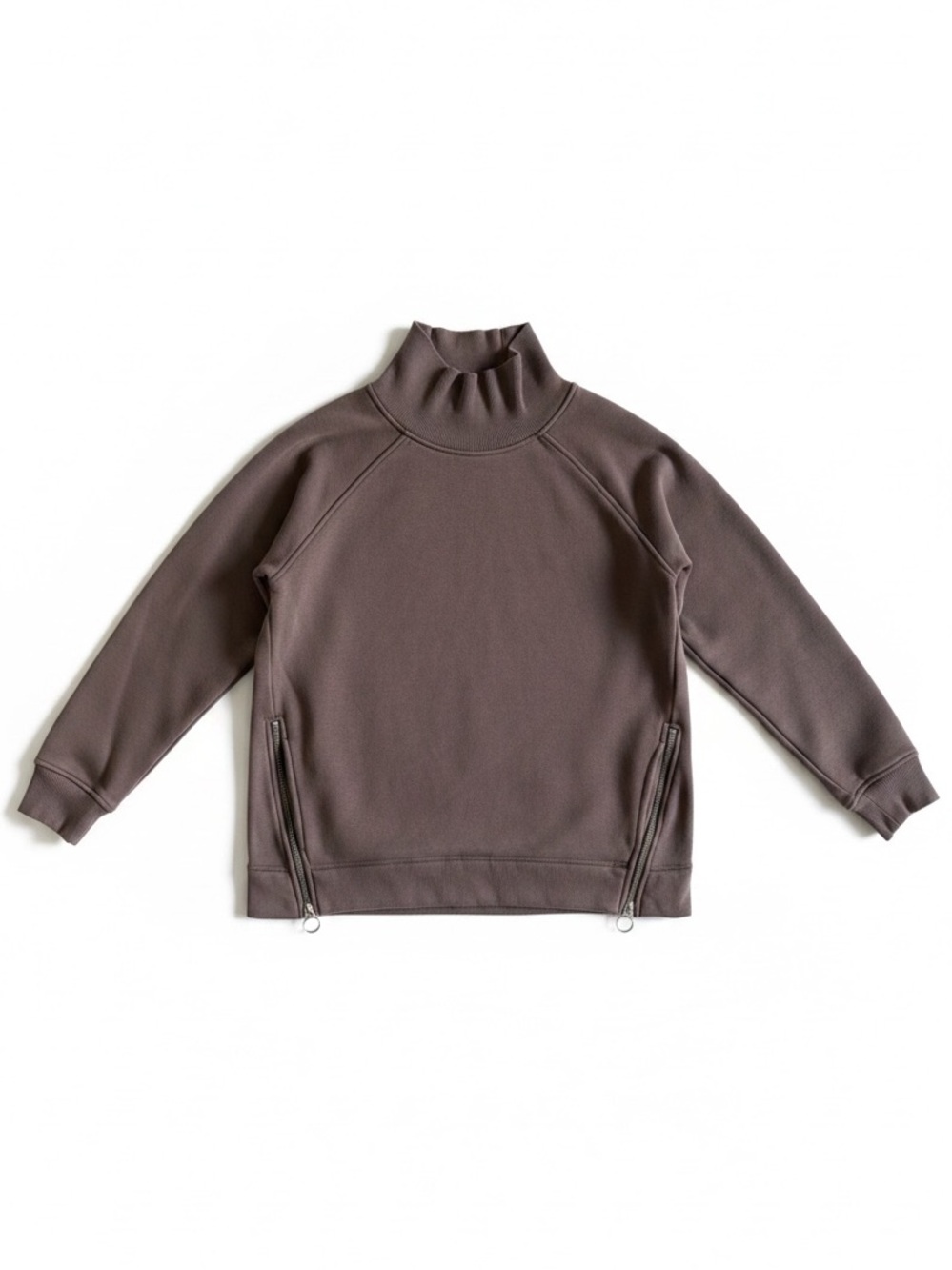 Athleta Cozy Karma Side Zip Sweatshirt Coffee House Brown Mock Neck Medium